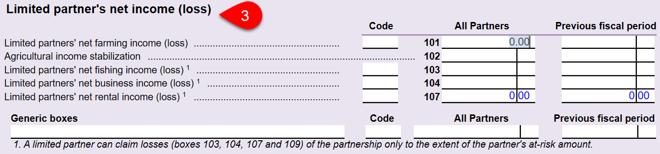 Screen Capture: Limited partner's net income