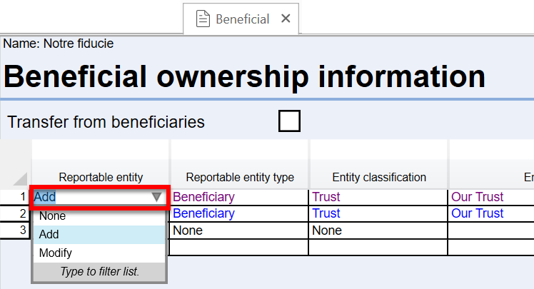 Screen Capture: Beneficial worksheet