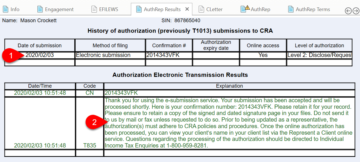 Screen Capture: AuthRep Results Worksheet