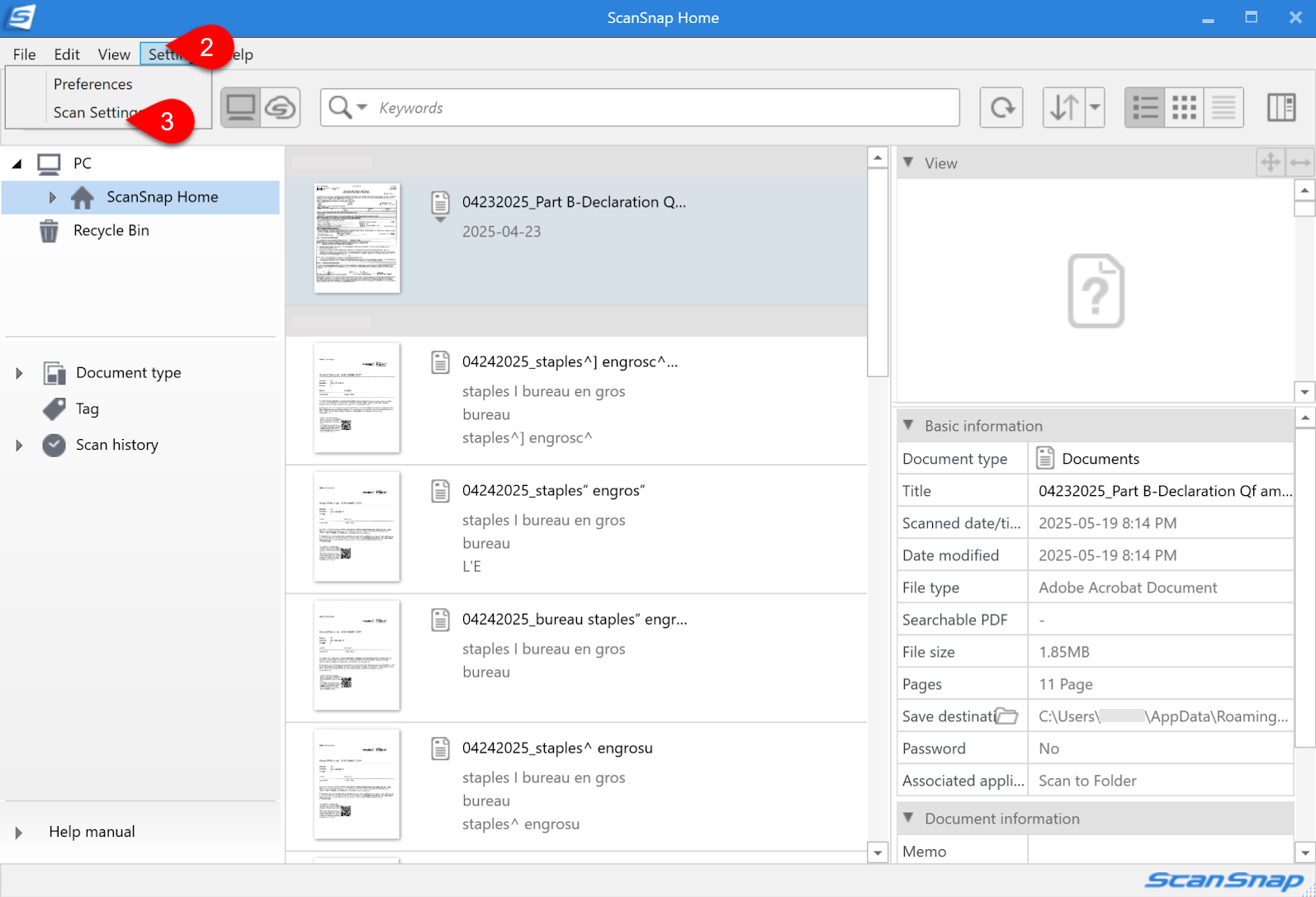 Screen Capture: Ricoh ScanSnap Home