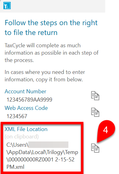 Screen Capture: Copy the XML file location