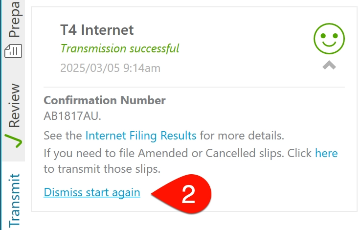 Screen Capture: Dismiss and start again link in Transmit sidebar