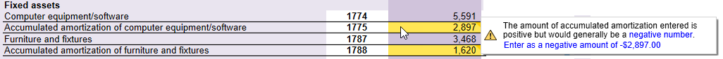 Screen Capture: Use TaxCycle Quick Fix to change a negative GIFI value to a positive number