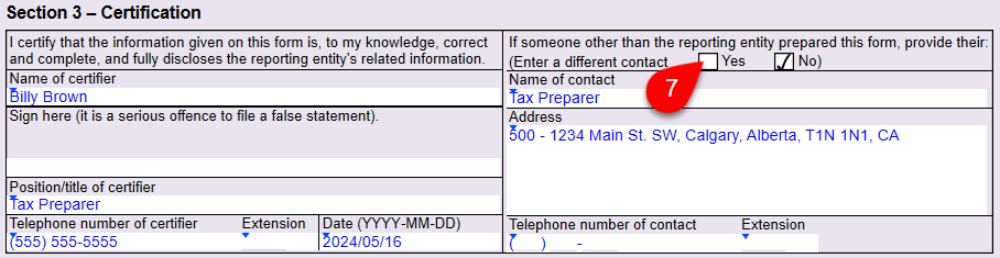 Screen Capture: Contact information on the RC4649