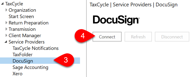 Screen Capture: Connect to DocuSign