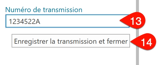 Capture d’écran : Enregistrer le numéro de transmission