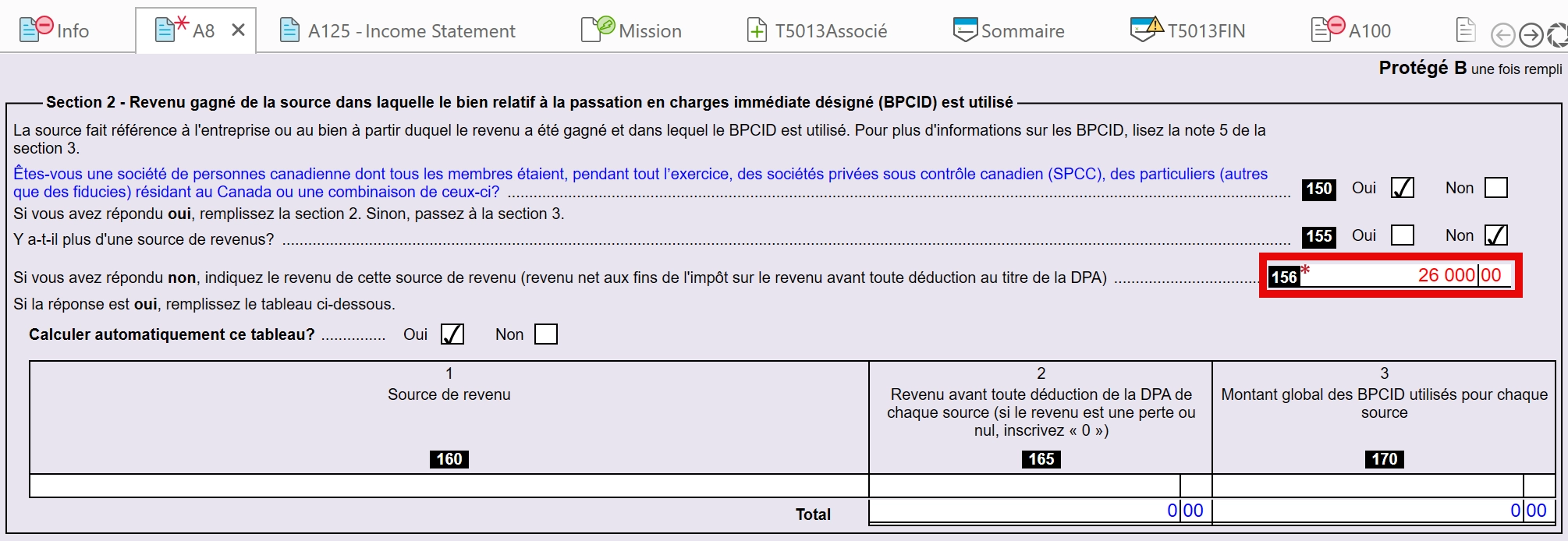 Capture d’écran : T5013, Annexe 8, substitution à la ligne 156