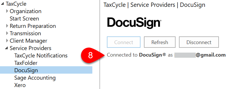 Screen Capture: Connected to DocuSign