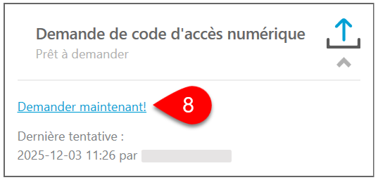Capture d'écran : Demande de code d'accès numérique