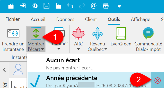 Capture d'écran : Supprimer un instantané