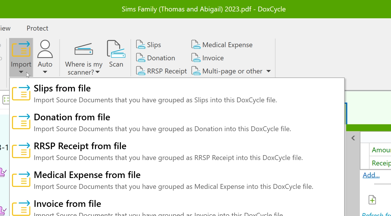 Screen Capture: Import or scan documents into DoxCycle