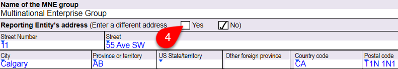 Screen Capture: Reporting entity's address on the RC4649