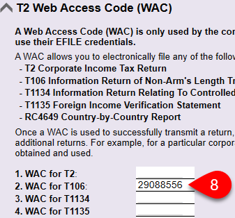 Screen Capture: WAC for T106 on the T2CIFWS