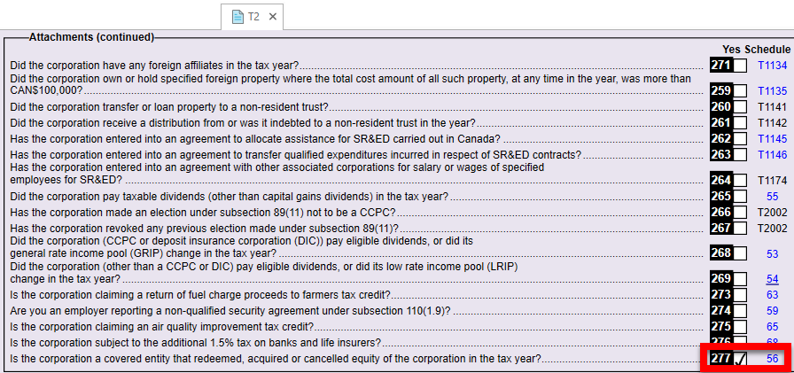 Screen Capture: New check box on line 277 of the T2 jacket