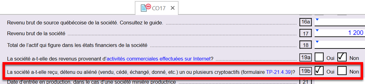 Capture d'écran : Question 19b