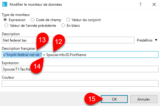 Capture d'écran : Ajouter le nom du conjoint au Moniteur de données