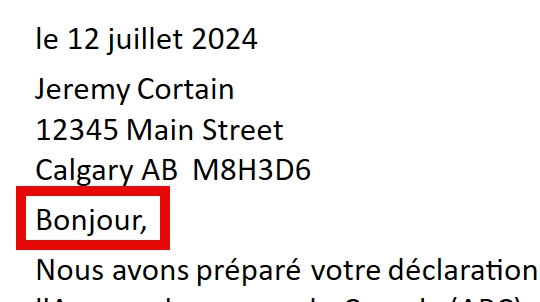 Capture d'écran : CSalutation en français