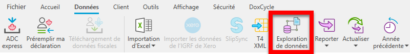 Capture d'écran : Bouton Exploration de données dans le menu Données