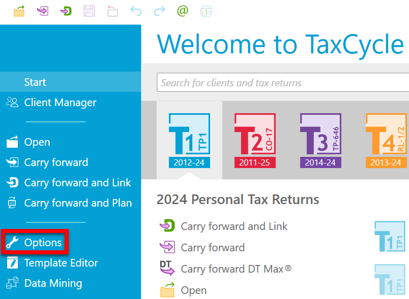 Screen Capture: TaxCycle Options