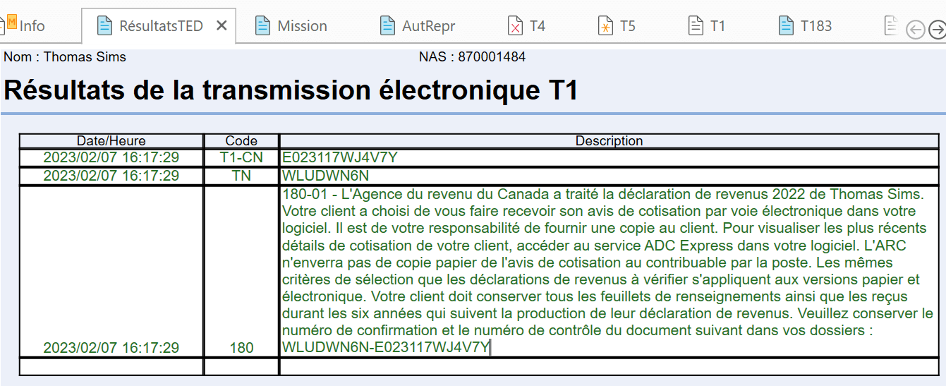 Capture d’écran : Grille de calcul Transmission électronique d’une T1