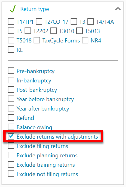Screen Capture: Exclude returns with adjustments
