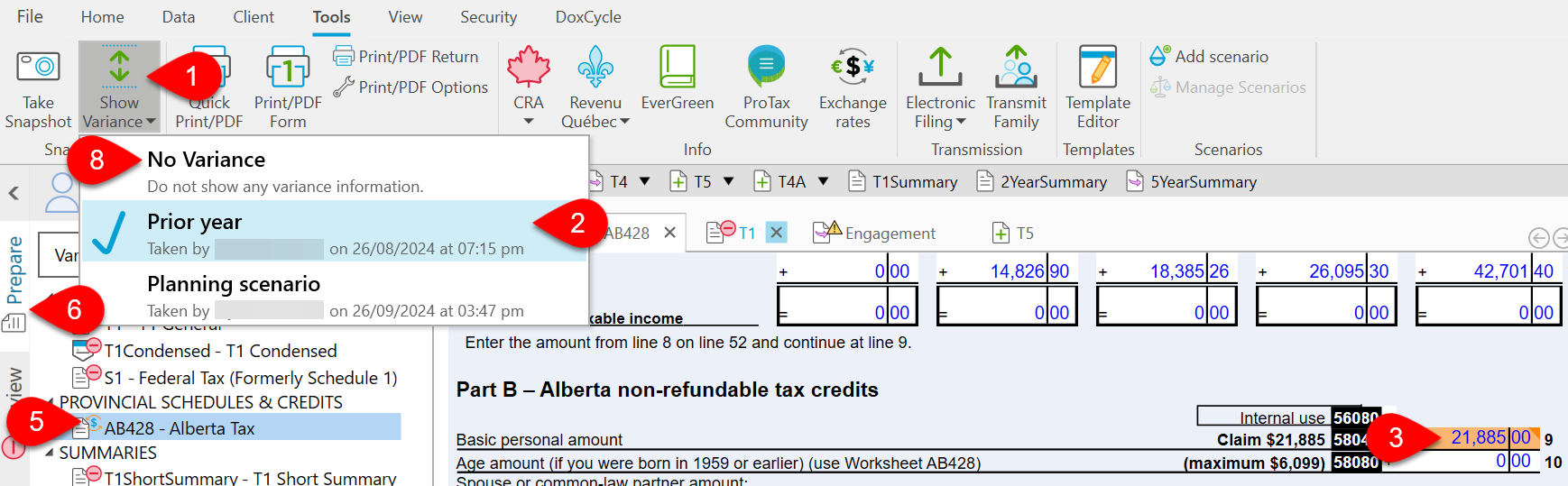 Screen Capture: Show or hide variance