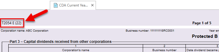 Screen Capture: CDA Current Year WS in TaxCycle T2