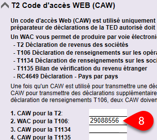 Capture d’écran : CAW pour le T106 sur la GrilleT2TID