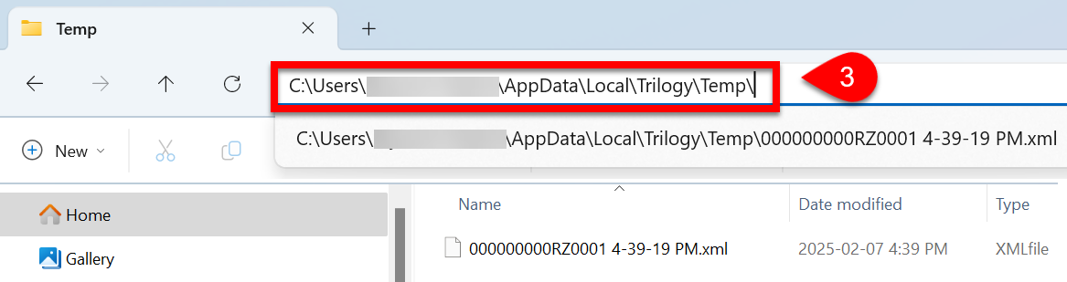 Screen Capture: Paste XML File Location path